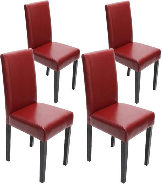 CHEFGASTRO Esszimmerstuhl 4er-Set in Rot aus Leder und Massivholz mit dunklen Beinen, B/T/H: 43 x 56 x 90 cm, Sitzhöhe: 45 cm - Bild 1