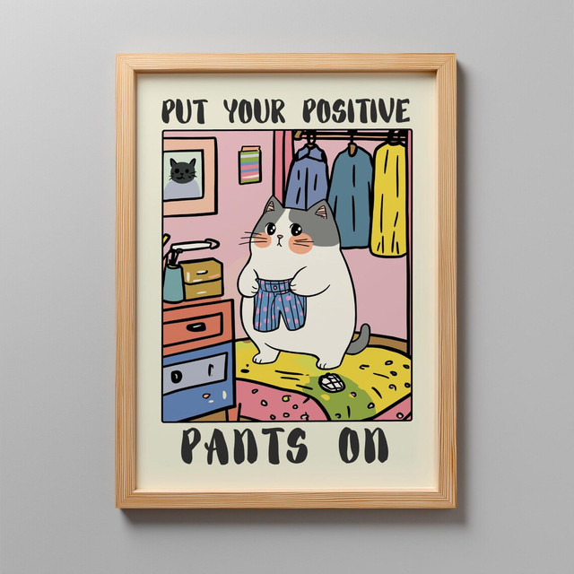 Skurriles Cartoon-Tier-Poster Süße Katze Wandbild aus Papier in Mehrfarbig - Bild 1