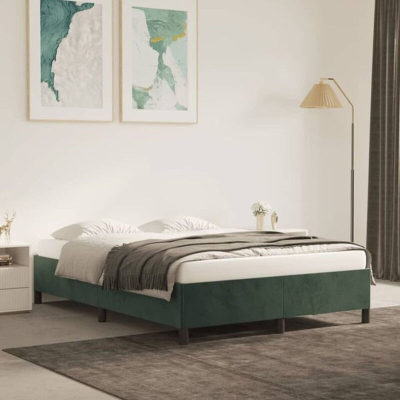 Vidaxl Polsterbett aus Samt und Holzwerkstoff in Grün, B/T/H: 140 x 190 cm - Bild 1