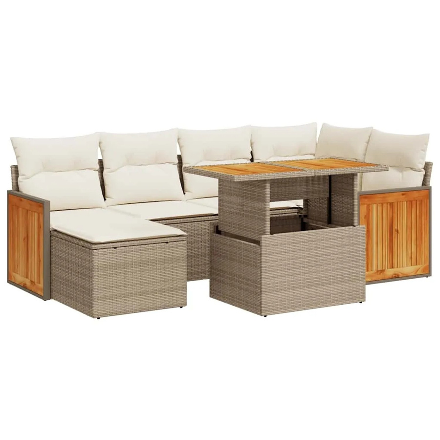 vidaXL 7-teilige Garten-Sofagarnitur aus Poly-Rattan und Akazienholz in Beige - Bild 2