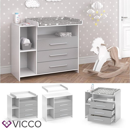 VICCO Wickelkommode OSKAR Wickelregal mit Wickelauflage in Weiß und Grau für das Babyzimmer