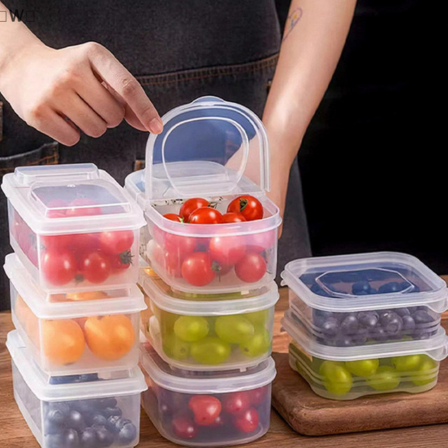Transparente Obst- und Gemüse-Aufbewahrungsbox aus Kunststoff mit Unterteilungen und Snap-Lid für Küche und Kühlschrank - Bild 1