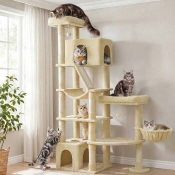 FEANDREA Kratzbaum für große Katzen in Beige mit Sisal-Elementen, Höhe: 188,2 cm - Bild 1