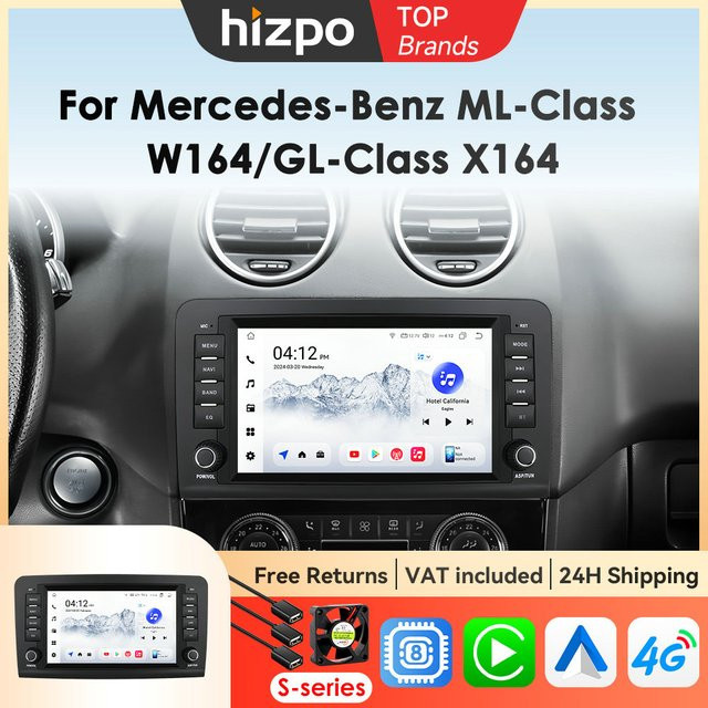 Hizpo 8 Zoll Android All-in-One Autoradio mit GPS Navigation und Carplay für Mercedes Benz M-Klasse W164 und GL-Klasse X164 in Schwarz - Bild 1
