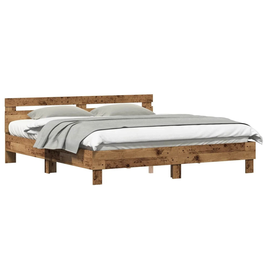 vidaXL Bettrahmen mit Kopfteil in Altholz-Optik, Farbe Braun, B/T/H: 203 x 185 x 70 cm - Bild 2