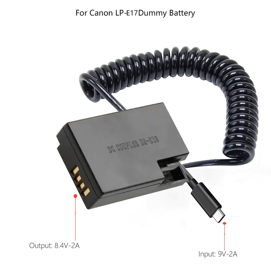 ACK-E18 Dummy-Akku mit USB-C Kabelkoppler für Canon EOS Rebel SL2 SL3 T6i T6S T7i T8i 200D 200D II 250D 750D 760D in Schwarz - Bild 2