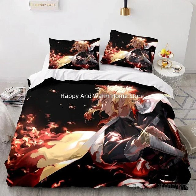 Demon Slayer Zenitsu Bettwäsche-Set mit Deckenbezug und Kissenbezug, Anime Design, Mehrfarbig, B/H: 135 x 200 cm - Bild 1