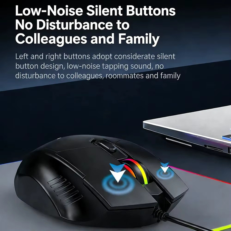 Kebidumei 6D Gaming-Maus mit RGB-Lichteffekt, ergonomische USB-Maus für E-Sport und Laptop, Schwarz, 1200-7200 DPI - Bild 3