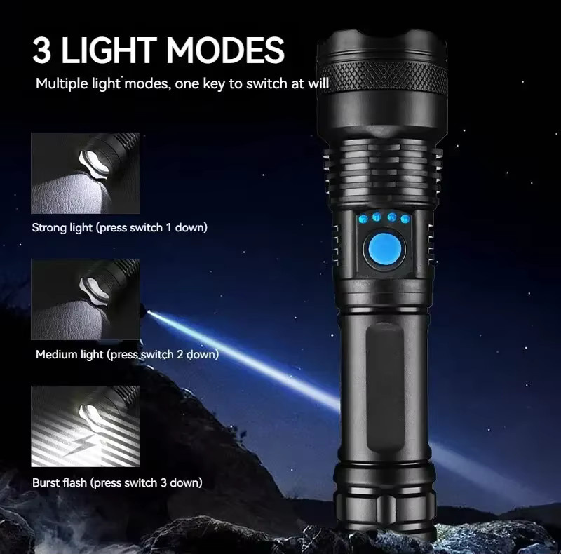 ESMARTER Wiederaufladbare LED-Camping-Taschenlampe in Schwarz - Bild 3
