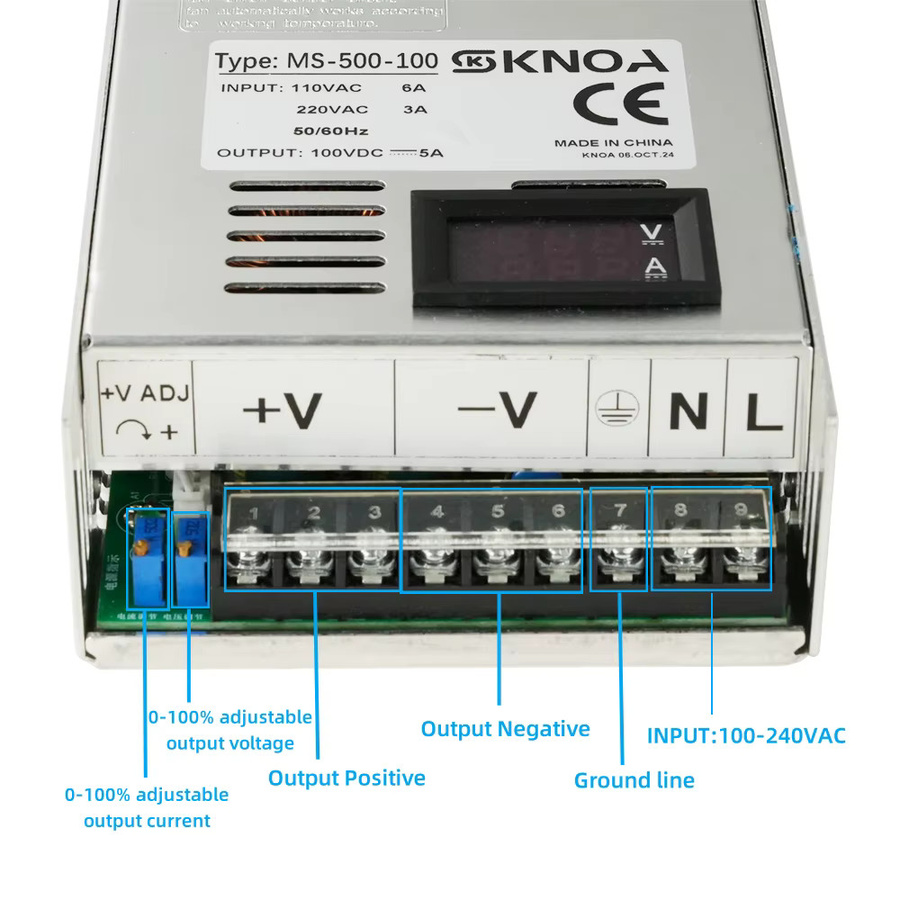 Einstellbares AC zu DC SMPS Netzteil mit Digitalanzeige in Silber, 500W bis 1500W, 0-200V regelbar - Bild 2