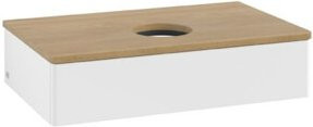 V&B Waschtischunterschrank Antao ohne Frontstruktur in Eiche Honig und Weiß lackiert, B/T/H: 80 x 50 x 50 cm - Bild 1