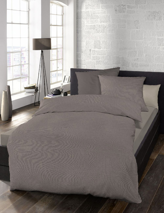 Schlafgut Lipari 6119 Bettwäsche aus Mako-Satin in Braun und Grau, B/H: 135 x 200 cm mit Kissen 80 x 80 cm - Bild 1