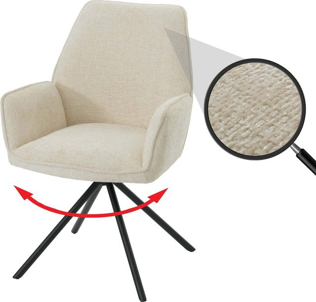 Esszimmerstuhl MCW-G67 mit Armlehnen aus Chenille in Creme mit Auto-Return-Funktion - Bild 1