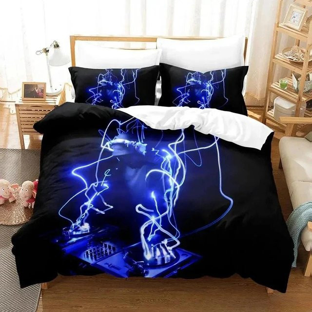 Lodestar Bettwäsche Set 3D Musik DJ Rock Design in Schwarz, Bettbezug mit Kissenbezug aus Mikrofaser, Breite: 135 cm, Länge: 200 cm - Bild 1