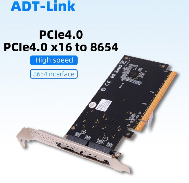 ADT-Link PCIe 4.0 5.0 16x zu SlimSAS SFF8654 MCIO Split Adapter Karte für Single Slot GPU Externe Erweiterung in Schwarz - Bild 1