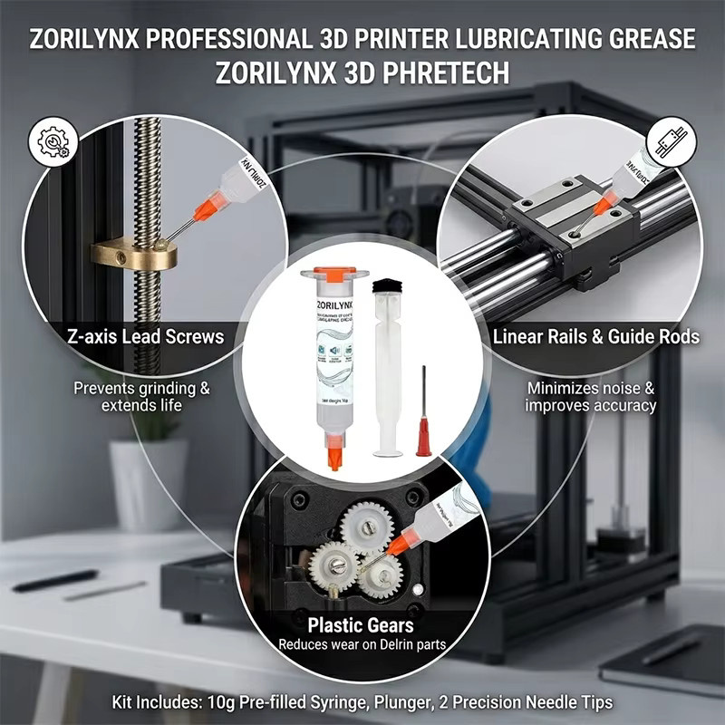 ZORILYNX Professionelles 3D-Drucker-Fett für geräuscharmen Betrieb, 10g Wartungsöl mit Nadelspitze für Linearschienen - Bild 6