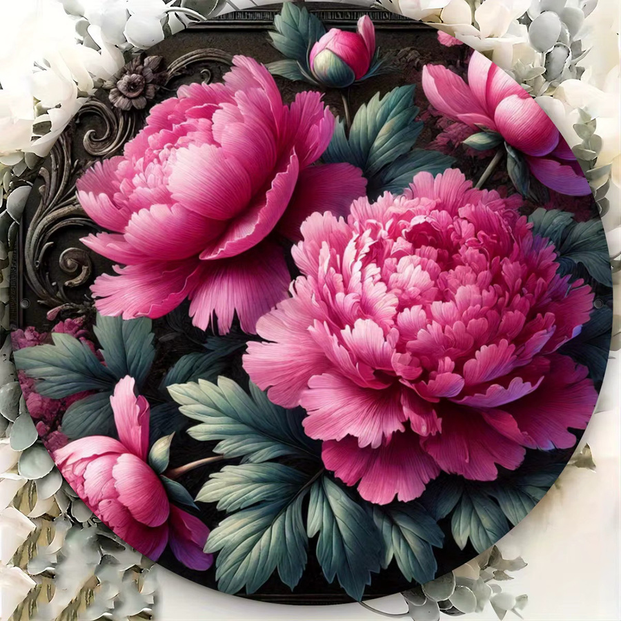 Potdemiel Metallwandkunst Pfingstrosen Blumenkranz in Pink, Rundes Blumen-Schild aus Eisen für Innen und Außen, Durchmesser: 20 cm - Bild 3