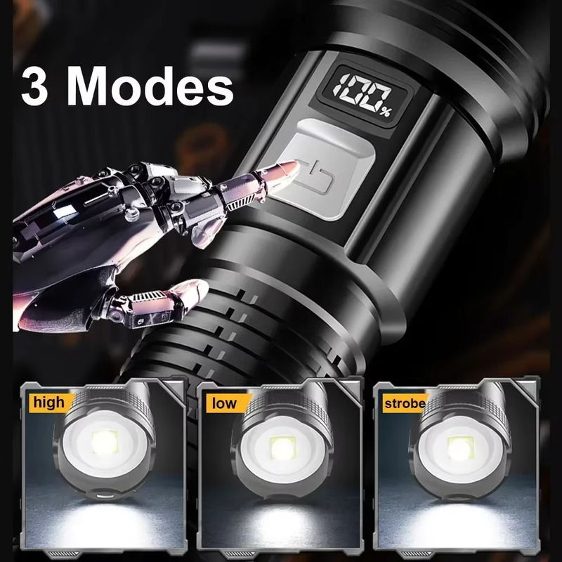 Wiederaufladbare taktische LED Taschenlampe mit Teleskop-Zoom in Schwarz - Bild 2
