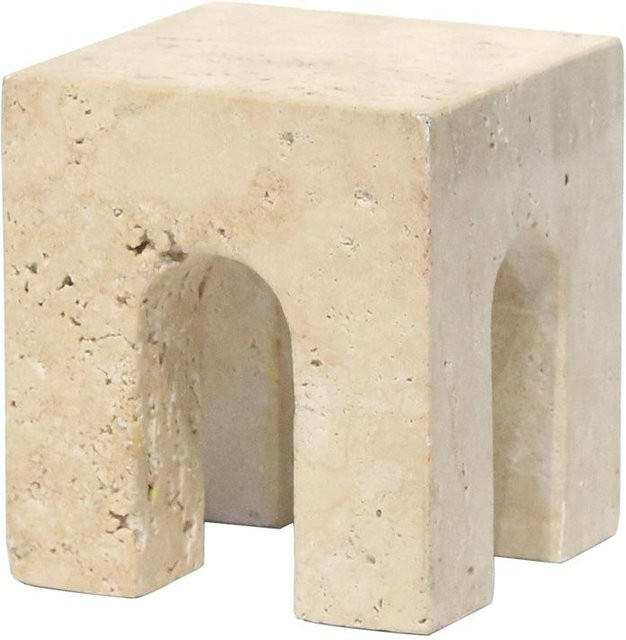 Dekorationsobjekt im Wabi-Sabi-Stil mit geometrischem Bogen in Beige, abstrakte Travertin-Imitation für deine Schreibtischdekoration, B/H/T: 16,0 x 10,0 x 2,0 cm - Bild 1