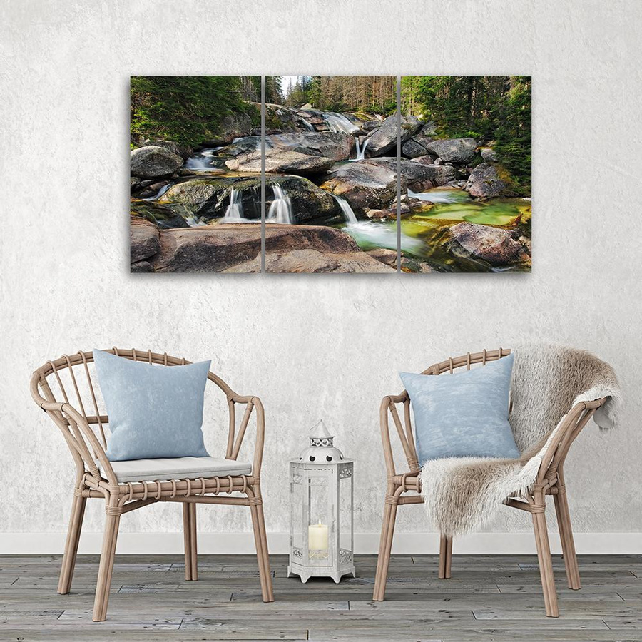Dreiteiliger Leinwanddruck Feeby Waterfall Forest Brook Rocks in Grau, B: 60 cm, H: 40 cm - Bild 2