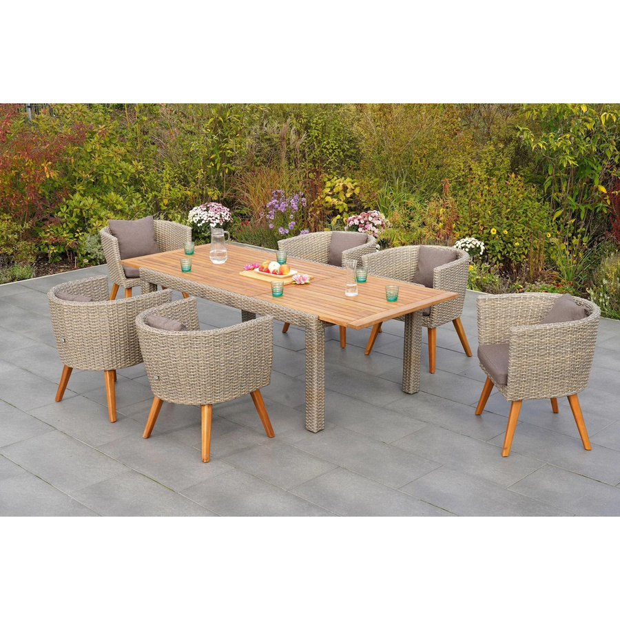 7-tlg. Gartenmöbelset Merxx Imperia in Beige mit Auflagen aus Aluminium, Akazie und Kunststoffgeflecht - Bild 3
