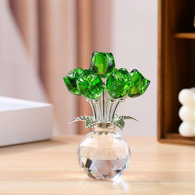 HKyo Kristallrosen-Skulptur aus Glas in Grün mit floralem Design - Bild 1