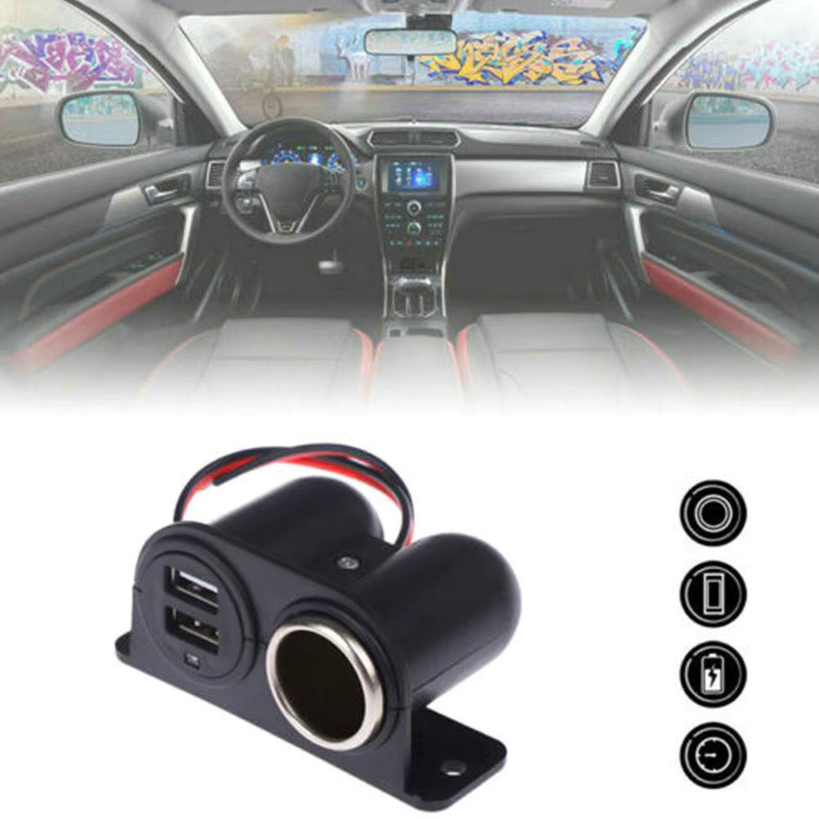 Auto-Camper-Adapter mit Dual-USB-Anschlüssen und Steckdose in Schwarz, 12–24 V, DC 5 V, 3,1 A - Bild 3