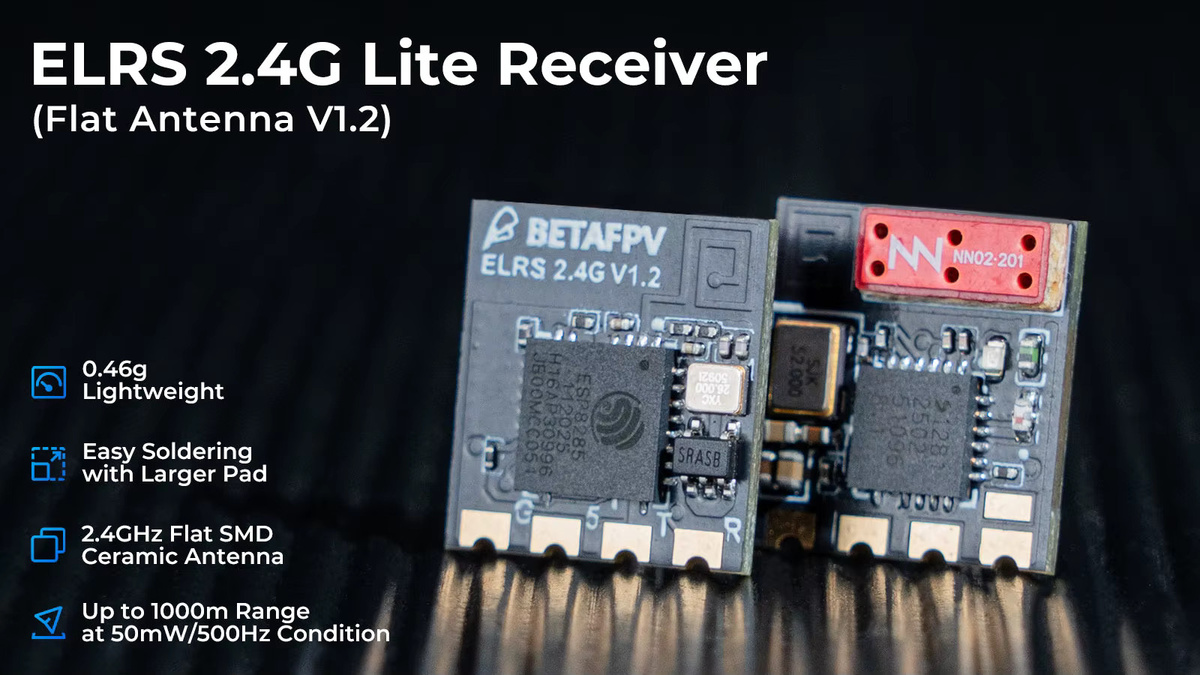 BETAFPV ELRS Lite Empfänger 2,4GHz mit Flachantenne V1.2 in Schwarz für FPV-Drohnen - Bild 2
