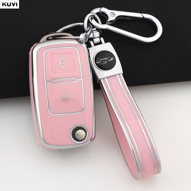 Kuvi Autoschlüsselhülle aus TPU für VW Volkswagen Amarok Polo Golf 4 5 6 MK4 Bora Jetta Altea Alhambra Passat B5 B6 B7 in Pink - Bild 1