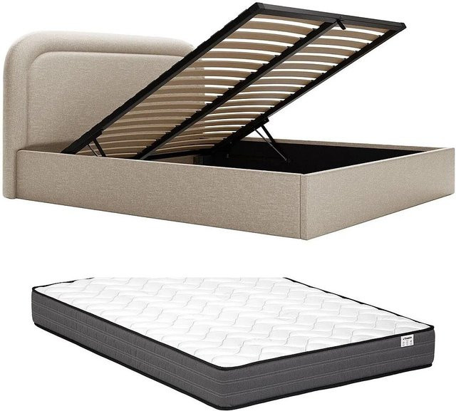 Vente-unique Bett Fireza mit Bettkasten in Beige aus meliertem Stoff, B/T/H: 140 x 190 cm - Bild 1