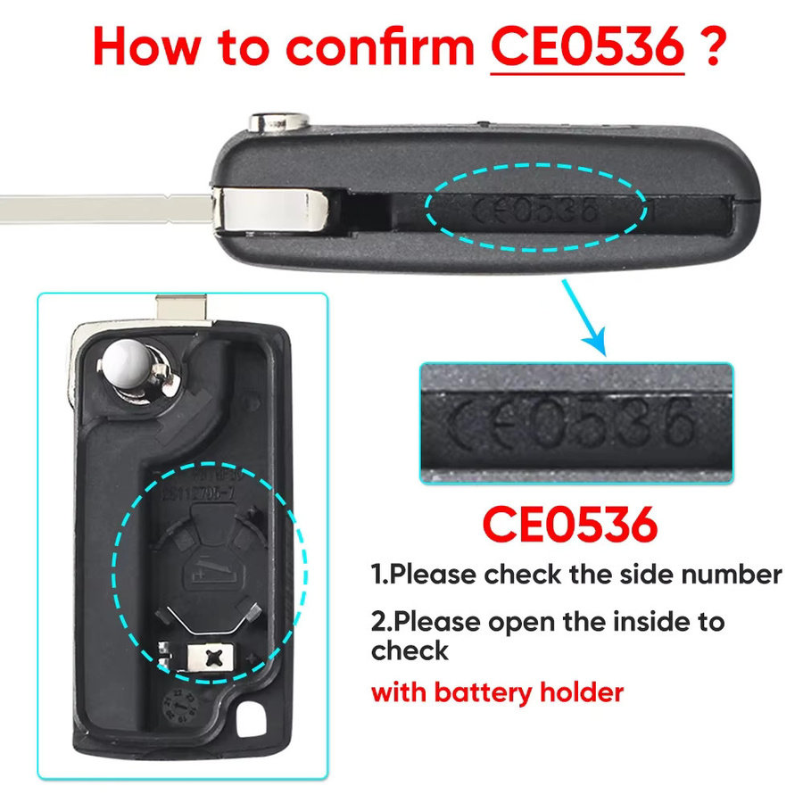 KEYYOU 10er Set Flip Folding Autoschlüssel Gehäuse für Peugeot 107 206 307 407 408 und Citroen C2 C3 C4 C5, Farbe: Schwarz, 2/3 Tasten, CE0523/0536 - Bild 2