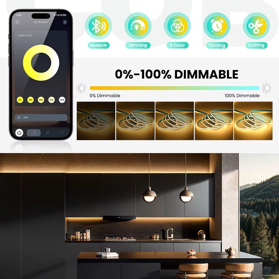 GAHADA COB LED Streifen Linear mit Bluetooth Steuerung, dimmbar CCT, 576 LEDs/m, 24V, RA90, für Home Beleuchtung - Bild 4