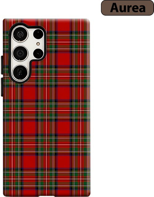 Stoßfeste Doppelschicht Handyhülle mit rot-grünem Weihnachts-Karomuster für Samsung Galaxy S25 Ultra, S24 und S23 Ultra Plus - Bild 1