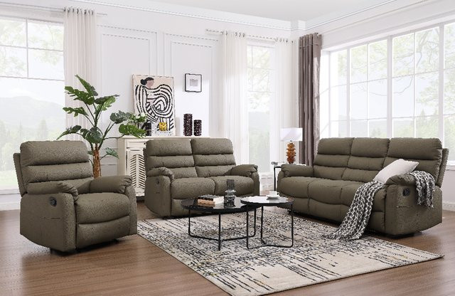 3-teilige gepolsterte Couchgarnitur von Happy Home in Braun bestehend aus Dreisitzer, Zweisitzer und Einzelsofa mit Armlehnen und Schaumstofffüllung - Bild 1