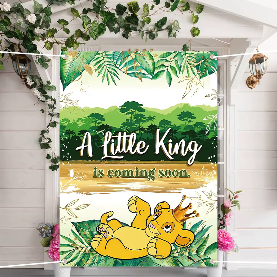 König der Löwen Babyparty Dekoration mit Simba und wildem Dschungel-Motiv in Gold und Multicolour als hängender Papier-Hintergrund - Bild 3