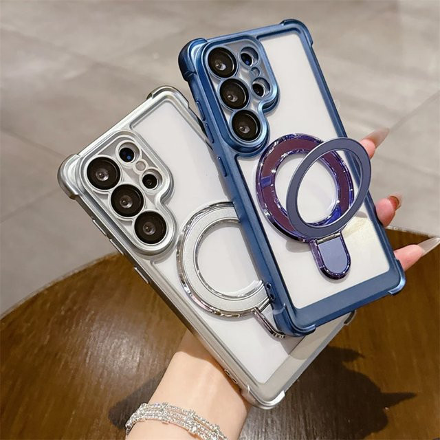 Luxuriöse galvanisierte Handyhülle mit MagSafe Magnetring-Halterung und Ständer für Samsung Galaxy S26 Ultra, S25 Plus, S24 FE und S23 in Purple - Bild 1