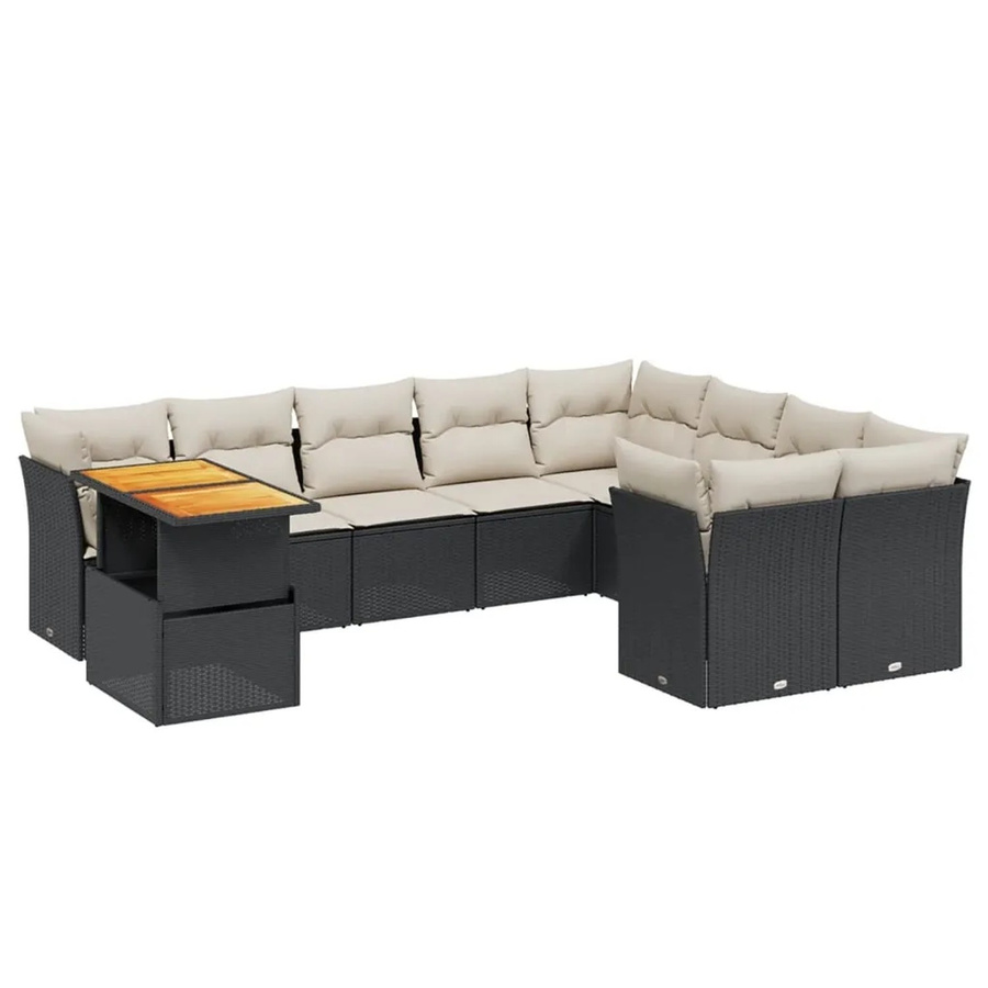 vidaXL 10-teilige Garten-Sofagarnitur aus Poly-Rattan in Schwarz mit Kissen und Tisch in L-Form - Bild 2