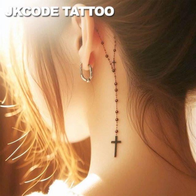 JKCODE TATTOO Temporäre Tattoos, Wasserfest, Set mit Kreuz-Armband, Dornenring, Rosen und Finger-Tattoos - Bild 1