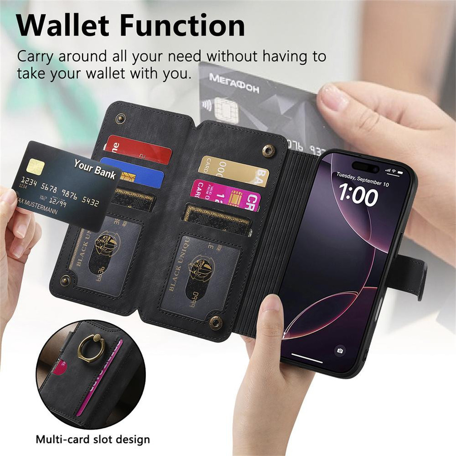 Magnetische Klappbrieftasche aus Leder als Handyhülle für Apple iPhone 15 Pro Max, 14, 13, 12, 11 und Mini mit Kartensteckplatz und Ringhalter - Bild 2
