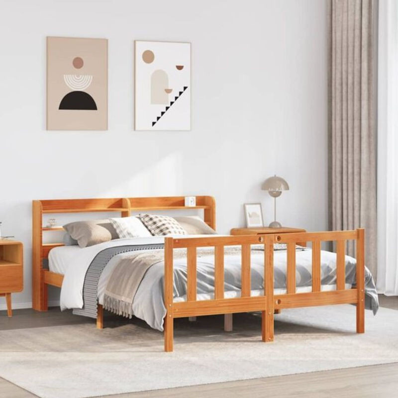 Massivholzbett mit Kopfteil von Vidaxl aus Kiefer in Braun, B/T/H: 135 x 190 x 82 cm - Bild 1