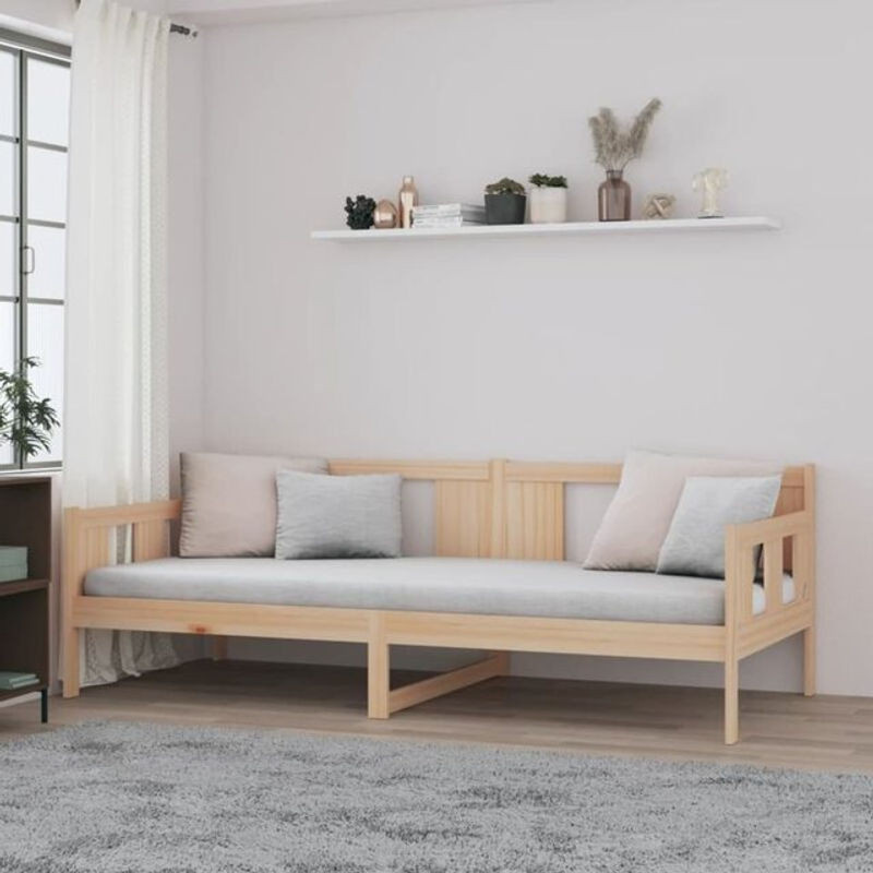 Vidaxl Tagesbett aus Massivholz Kiefer im Landhaus- und Skandinavischen Stil, B/T/H: 90 x 200 cm, Natur/Weiß - Bild 1