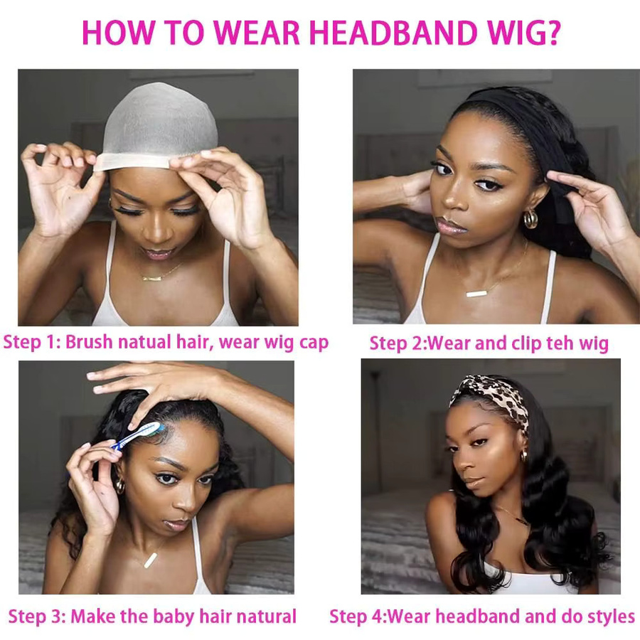 Dula A Hair Stirnband-Perücke aus Echthaar, Body Wave, 180 Dichte, Remy Indisches Haar - Bild 3