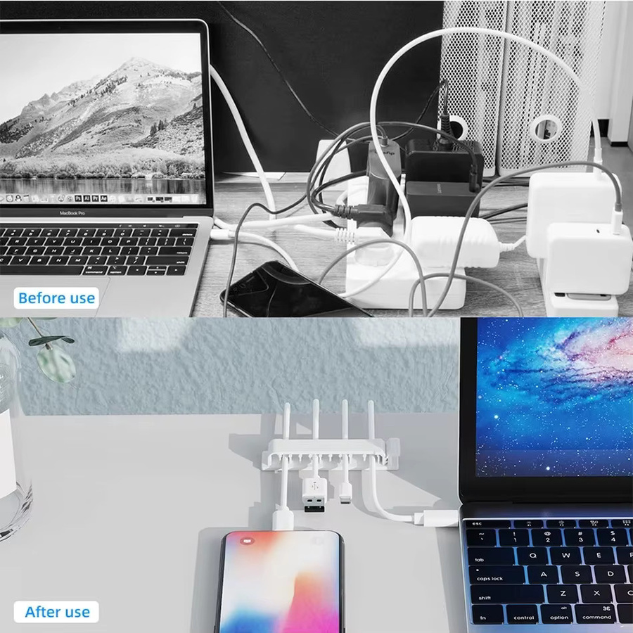Cohai Kabel-Organizer mit selbstklebenden Kabelklemmen für USB-C Kabel in Schwarz und Weiß - Bild 2