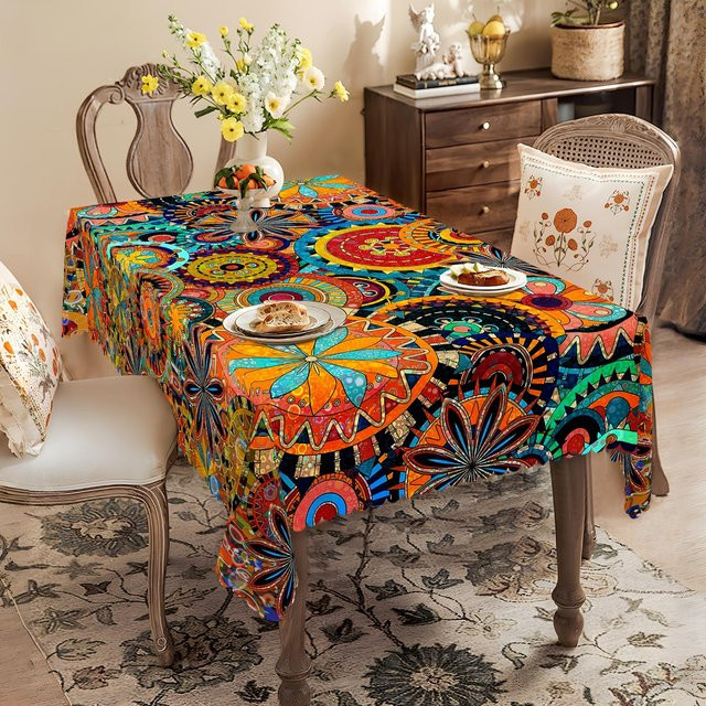 JMG Household Supplies Tischdecke mit Böhmischem Mandala Paisley und Pünktchen Muster, rechteckig, Mehrfarbig, B: 100 cm, T: 145 cm - Bild 1