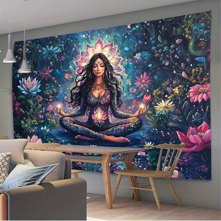 VIKAMA Meditation Lotus Wandteppich mit Lotusblume für dein Yoga- und Zen-Zimmer als spirituelle Wanddekoration - Bild 3
