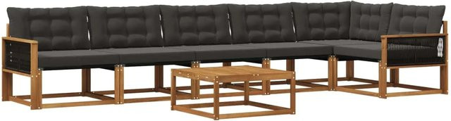 vidaXL Outdoor-Sofagarnitur L-Form aus massivem Akazienholz mit 7 Textilene-Kissen in Natur und Schwarz - Bild 1