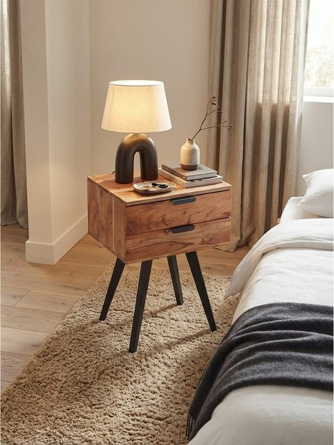 KADIMA DESIGN Nachttisch im Industrial-Style aus Akazie Massivholz und Metall, braun, B: 47 cm, H: 65 cm, T: 35 cm - Bild 1