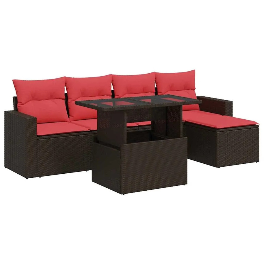 vidaXL 6-teilige Garten-Sofagarnitur aus Akazie und braunem PE-Rattan mit Kissen - Bild 2
