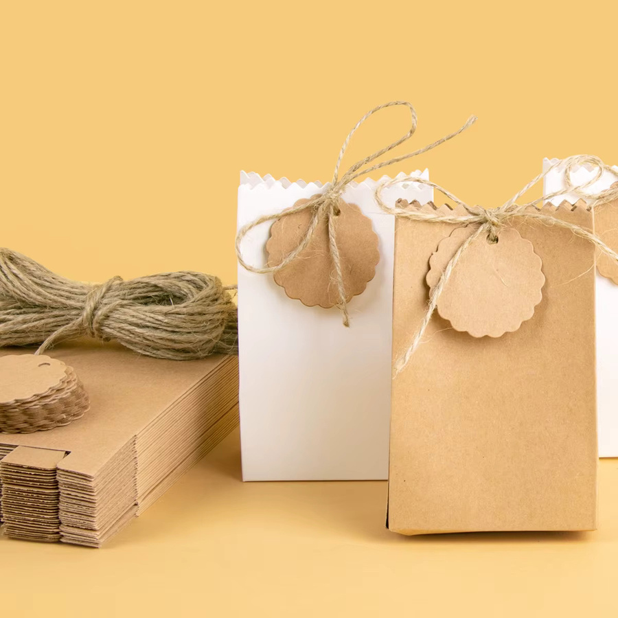 Joy-enlife Retro-Geschenkboxen aus Kraftpapier mit Seil und Anhänger in Weiß und Braun für Süßigkeiten und Geschenke - Bild 1