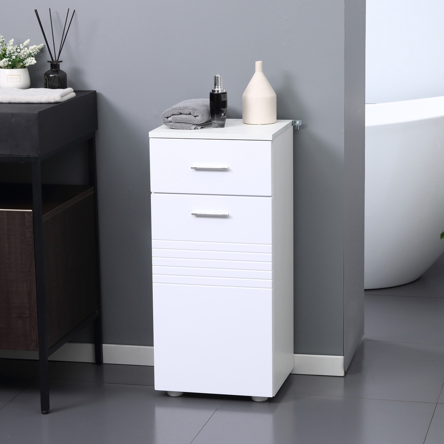 Aosom Badezimmerschrank Multifunktionsschrank mit 1 Schublade und 1 Tür, Weiß, B/T/H: 35 x 30 x 77,5 cm - Bild 1